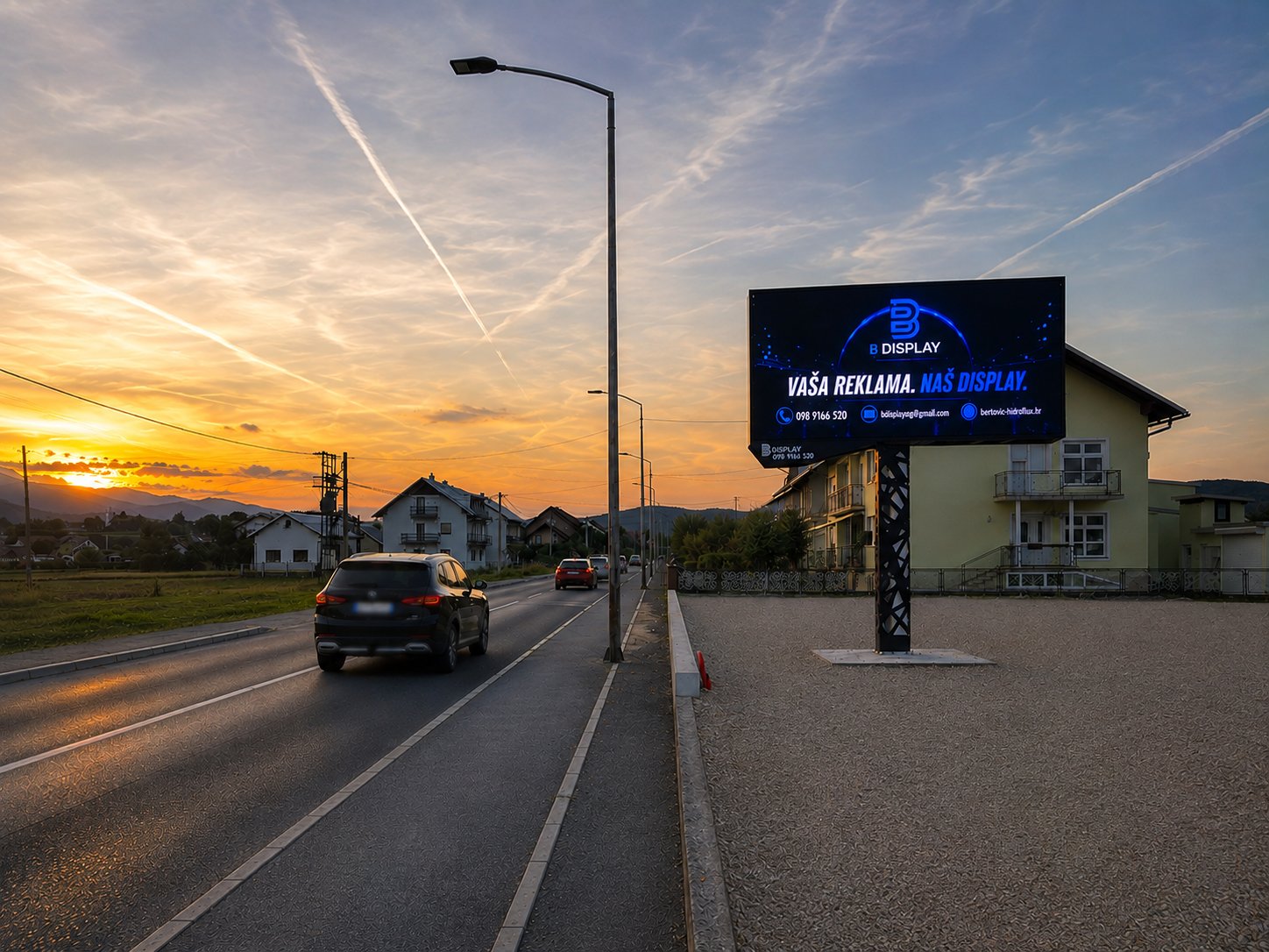 LED display B Display, strana okrenuta prema ulazu u Ogulin, pogled iz smjera vozača